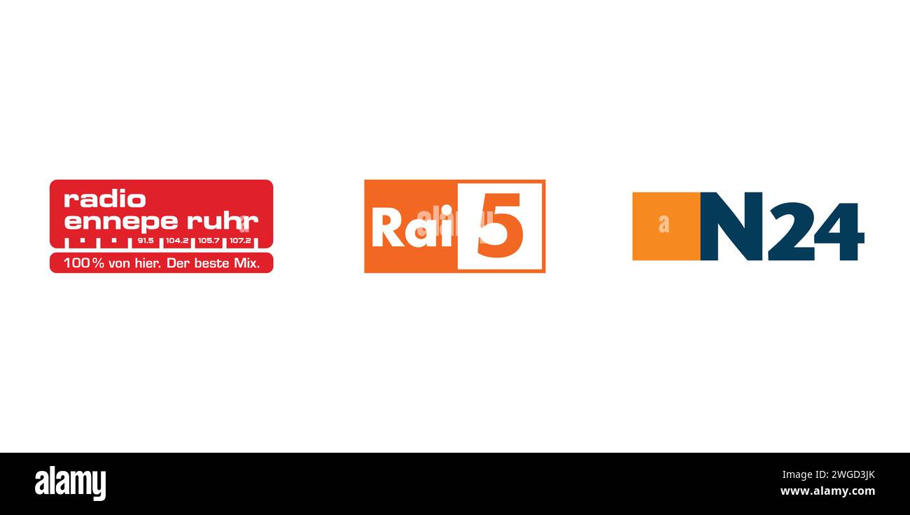 Radio Ennepe Ruhr, Rai 5, N24. Editorial brand emblem. Stock Vector
