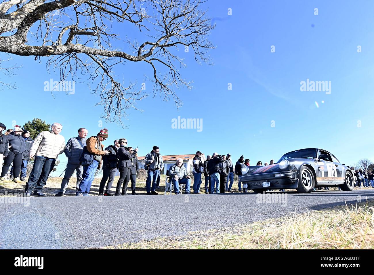 Saint Bonnet Le Froid, France. 04th Feb, 2024. © PHOTOPQR/LE PROGRES/Rémy PERRIN - Saint-Bonnet-le-Froid 04/02/2024 - Rallye Monte-Carlo Historique 2024 -26e Rallye Monte-Carlo Historique Deuxième journée de course entre Ardèche et Haute-Loire avec la classique de Saint-Bonnet-le-Froid (27.193 km). ambiance couse CURIE Thomas PORSCHE 911 SC 1978 Rallye Monte-Carlo Historique 2024 in Saint-Bonnet-le-Froid, France, on February 4, 2024. *** Local Caption *** Credit: MAXPPP/Alamy Live News Stock Photo