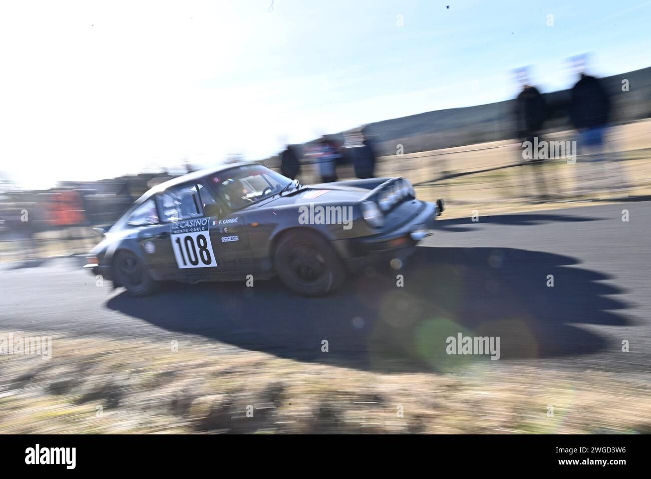 Saint Bonnet Le Froid, France. 04th Feb, 2024. © PHOTOPQR/LE PROGRES/Rémy PERRIN - Saint-Bonnet-le-Froid 04/02/2024 - Rallye Monte-Carlo Historique 2024 -26e Rallye Monte-Carlo Historique Deuxième journée de course entre Ardèche et Haute-Loire avec la classique de Saint-Bonnet-le-Froid (27.193 km). ambiance couse PIANTELLI Mario PORSCHE 911 SC 1979 Rallye Monte-Carlo Historique 2024 in Saint-Bonnet-le-Froid, France, on February 4, 2024. *** Local Caption *** Credit: MAXPPP/Alamy Live News Stock Photo