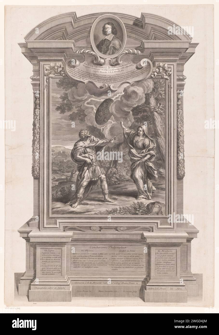 King Numa receives the Holy Shield, Jean Louis Roullet, After Pietro Locatelli, After Ciro Ferri, 1655 - 1699 print   paper engraving / etching (Story of) Numa Pompilius. Philosophy Stock Photo