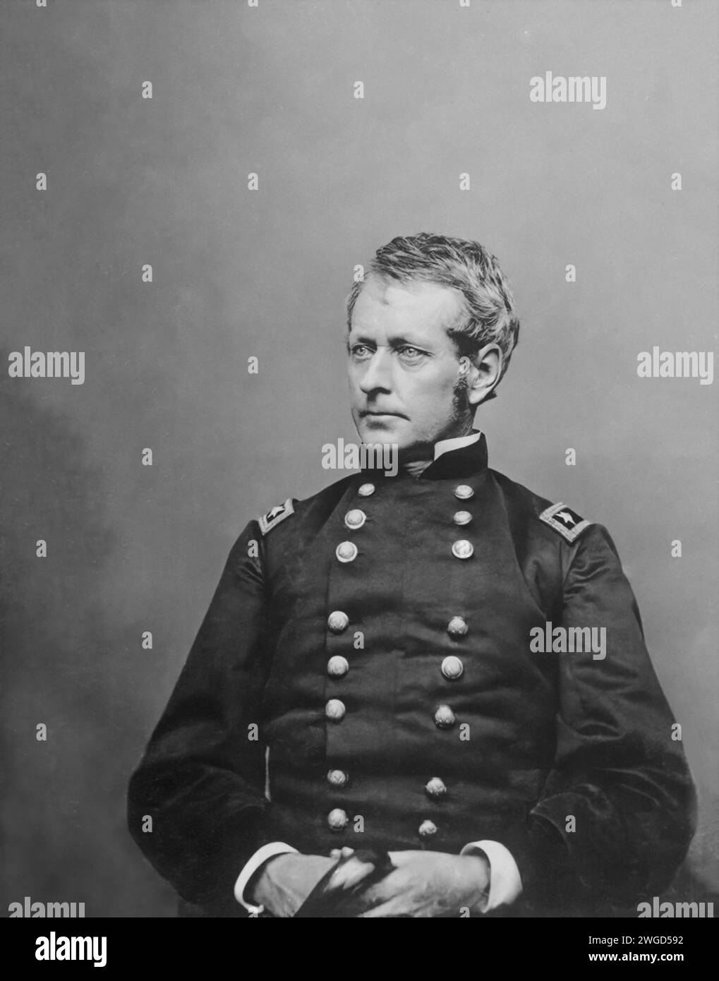 A portrait of General Joseph Hooker. Circa 1860–62. Mathew Brady collection. Registered in Library of Congress in 1862. Stock Photo