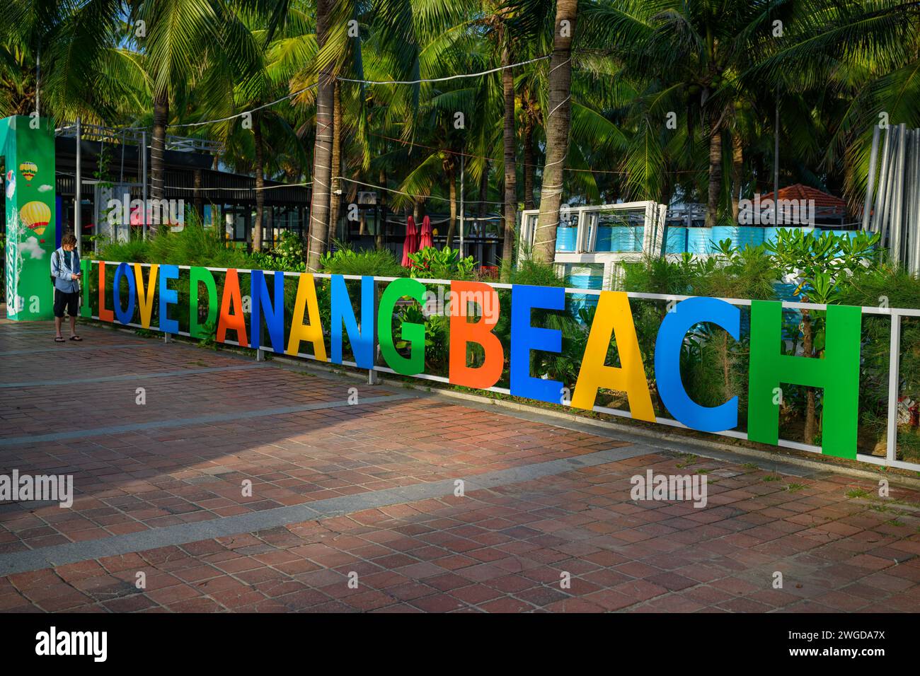 The I LOVE DANANG BEACH sign, Da Nang Beach, Vietnam Stock Photo