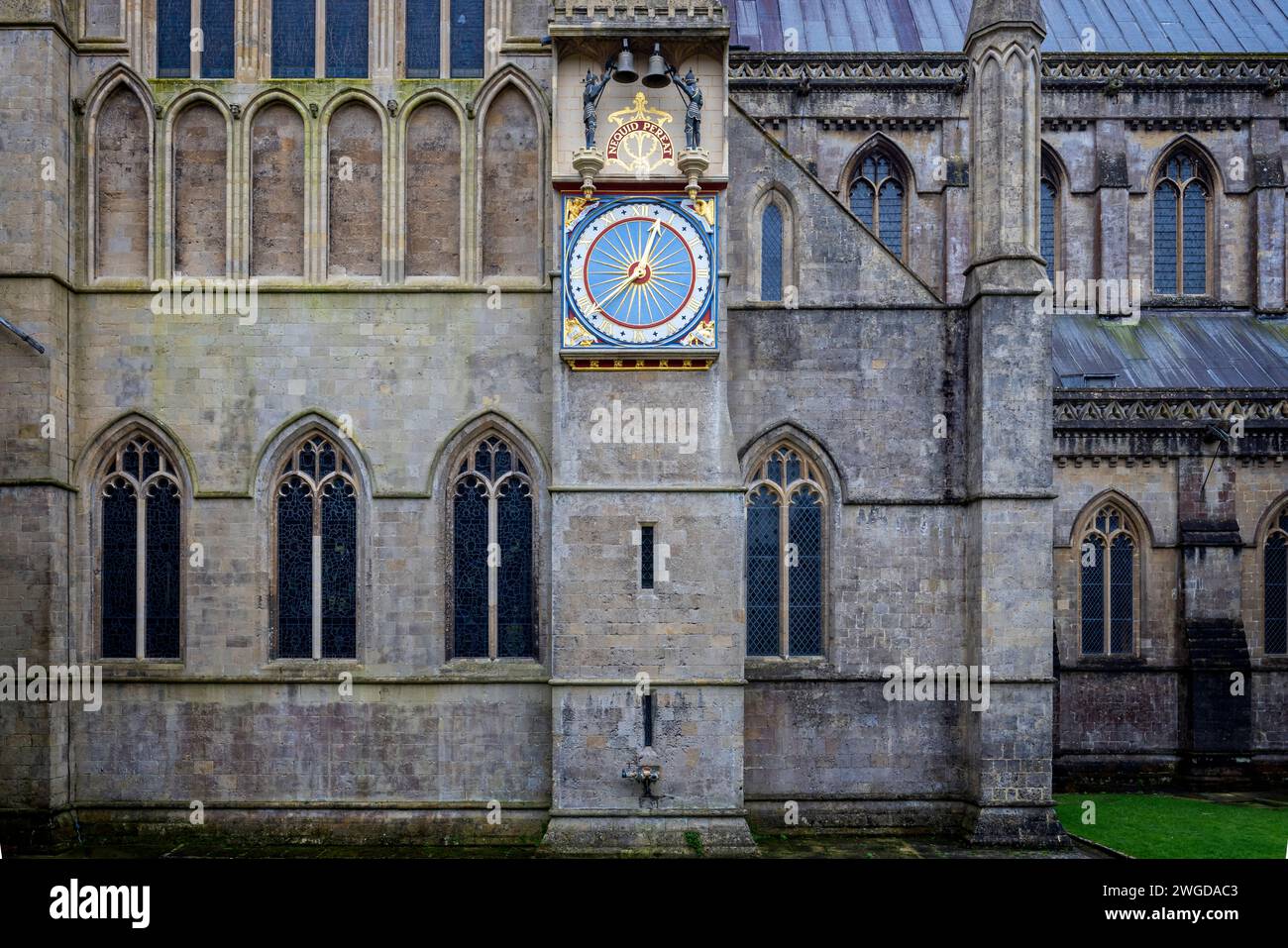 The restored exterior clock face of the Wells cathedral astronomical
