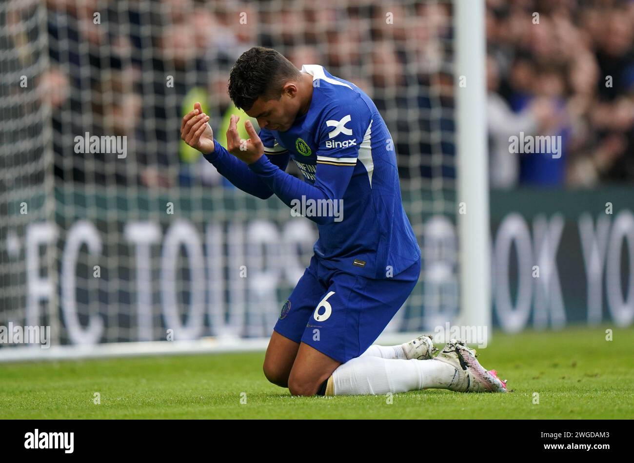 Chelsea's Thiago Silva reacts during the Premier League match at ...