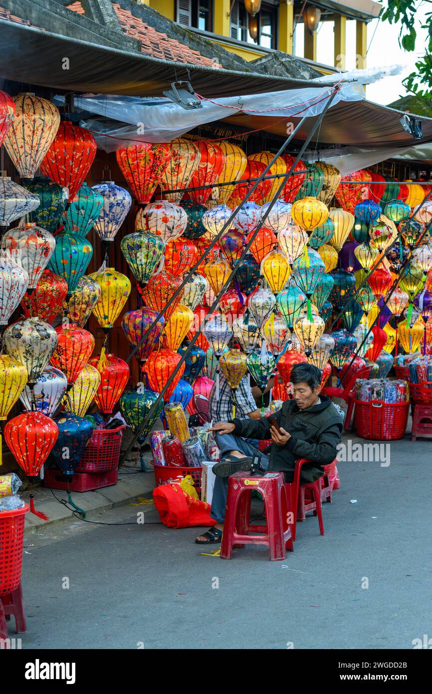 Selling lanterns at Hoi An Night Market, Hoi An. Vietnam Stock Photo
