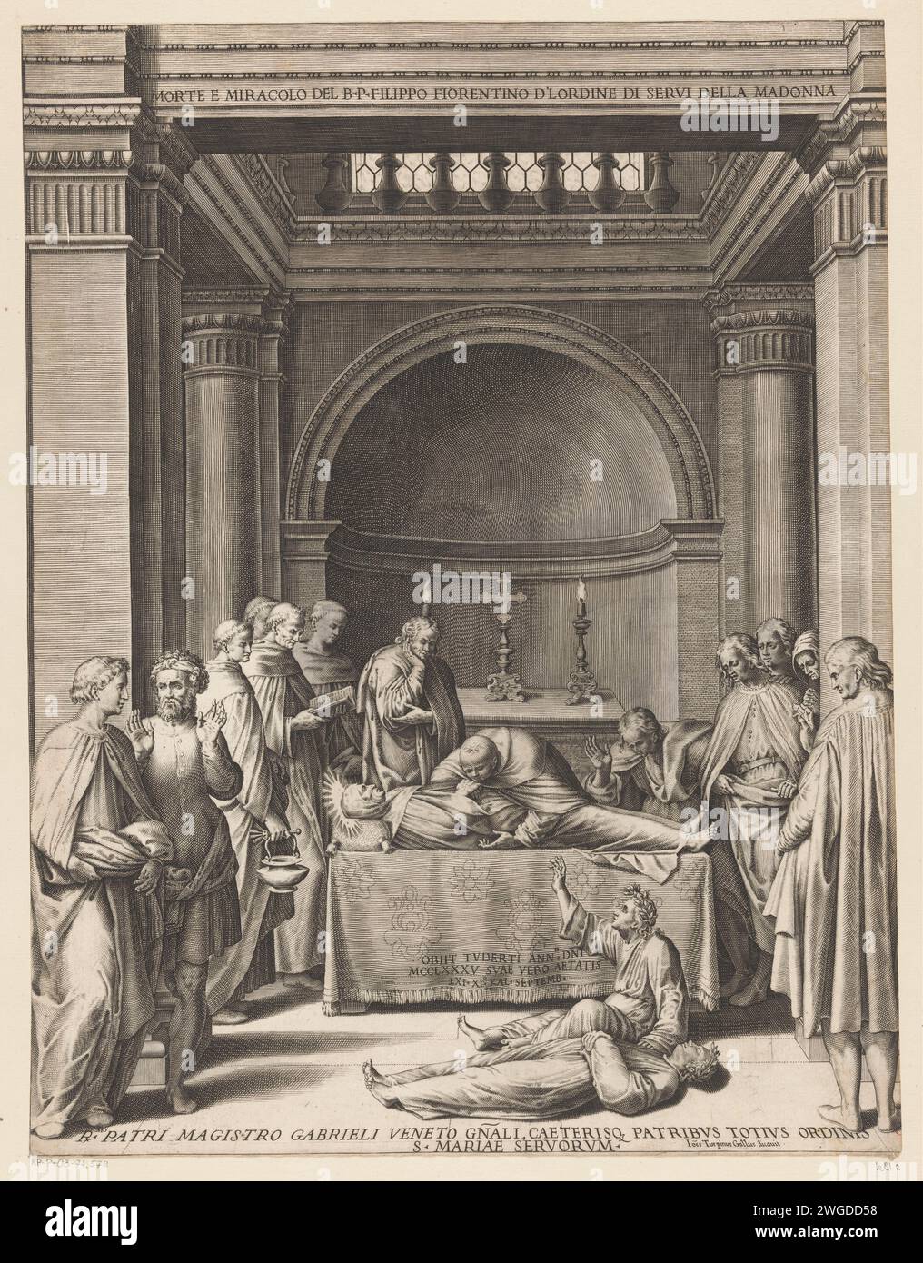 Death and Wonder of Filippo Benizi, Jean Turpin, 1571 - 1626 print   paper engraving male saints (with NAME) - posthumous deeds, appearances of male saints. death of human being. burial Stock Photo