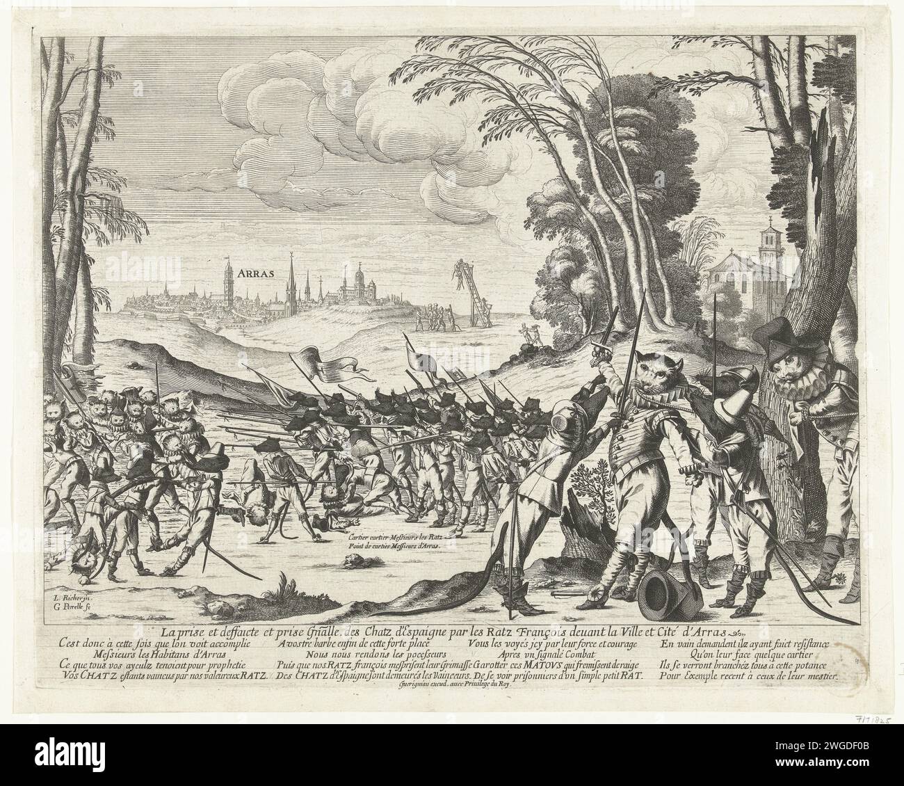 Cartoon on the conquest of Arras, 1640, 1640 print The conquest of