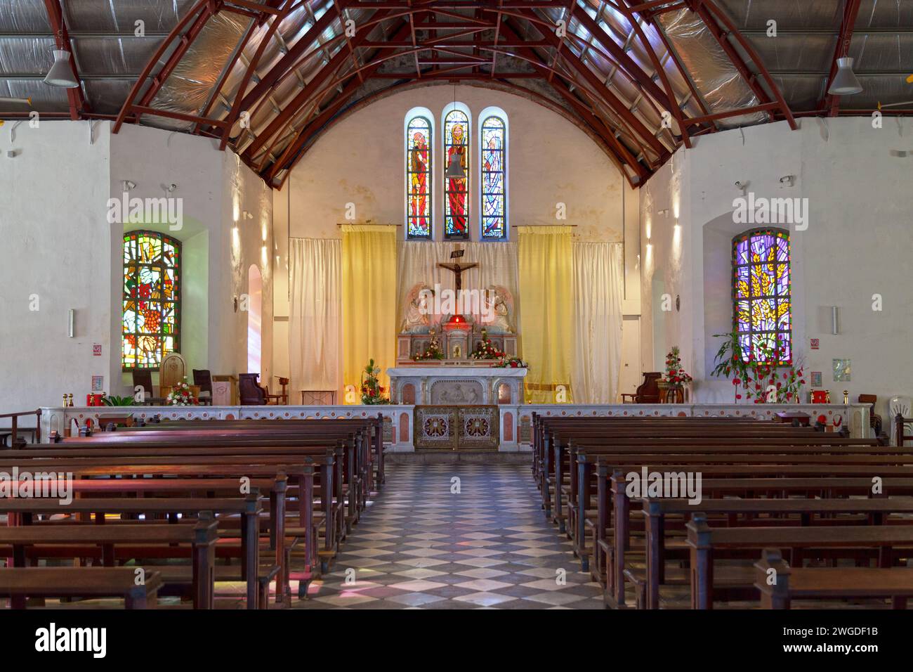 Inside of the Church of the Conversion (Église de la Conversion) in Saint-Paul de la Reunion. Stock Photo