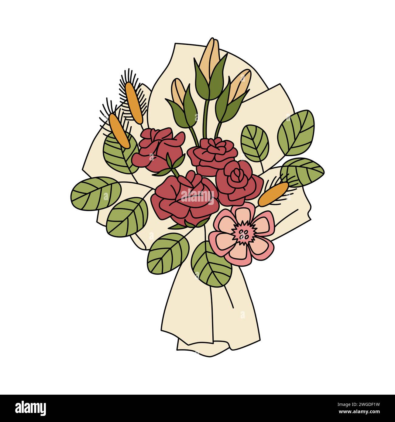 Flower bouquet illustration in cartoon style. Isolated on white background Stock Vector