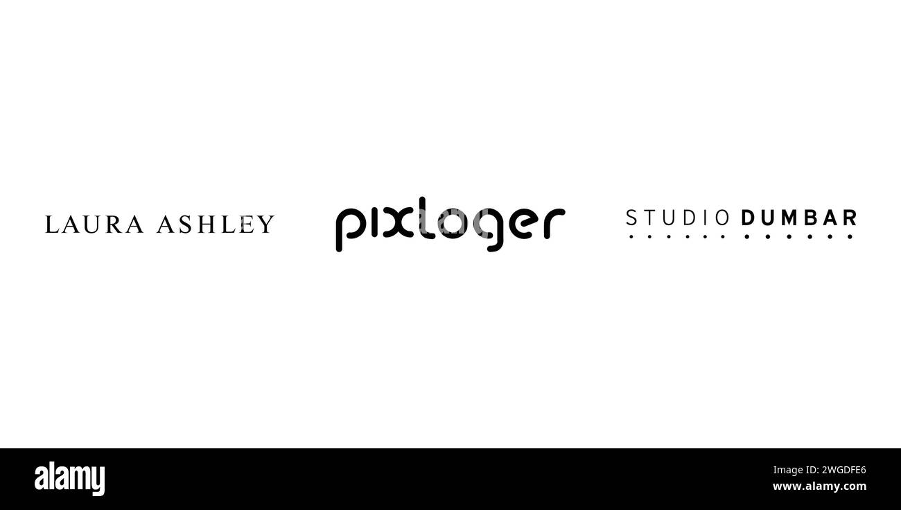 Pixloger, Studio Dumbar, Laura Ashley l. Editorial brand emblem Stock