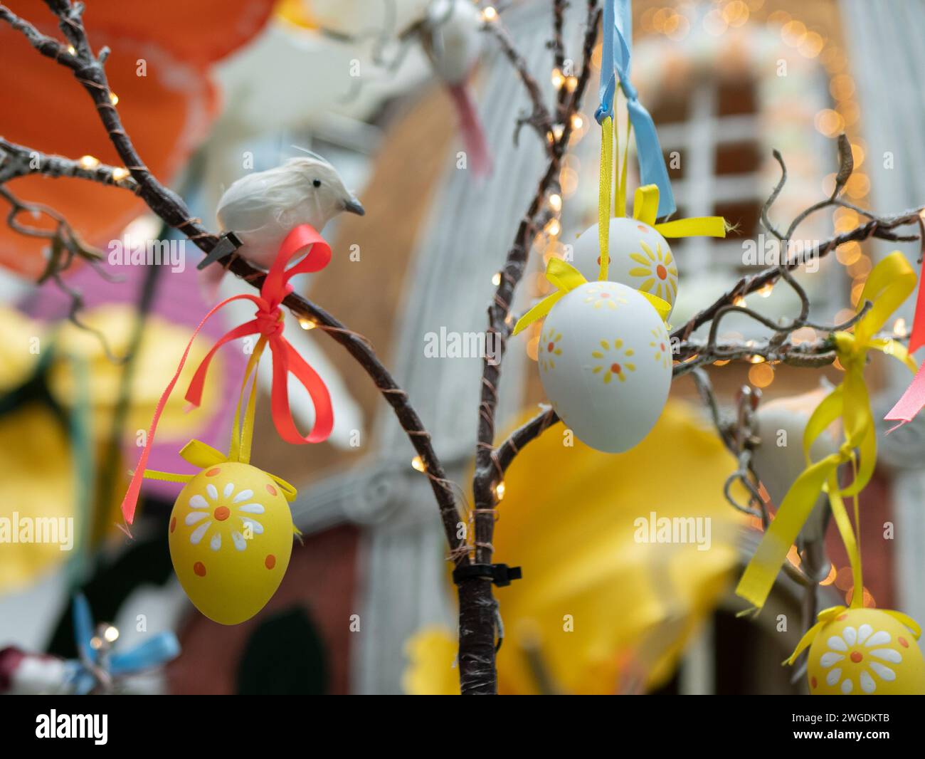 Paschal eggs, decorated for the Christian feast of Easter, selective focus. Custom of the Easter eggs Stock Photo