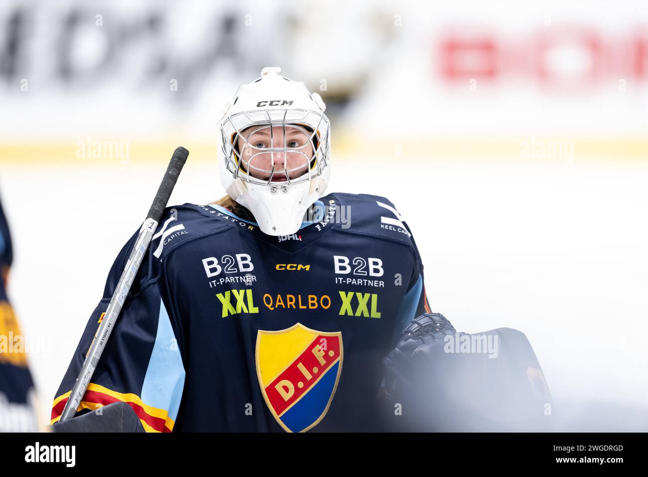 Stockholm, Stockholm, Sweden. 4th Feb, 2024. Djurgarden goalkeeper Lia Leidero Palmlov during the game in SDHL between Djurgarden IF and AIK on Hovet the 4 February in Stockholm (Credit Image: © Johan Dali/ZUMA Press Wire) EDITORIAL USAGE ONLY! Not for Commercial USAGE! Stock Photo