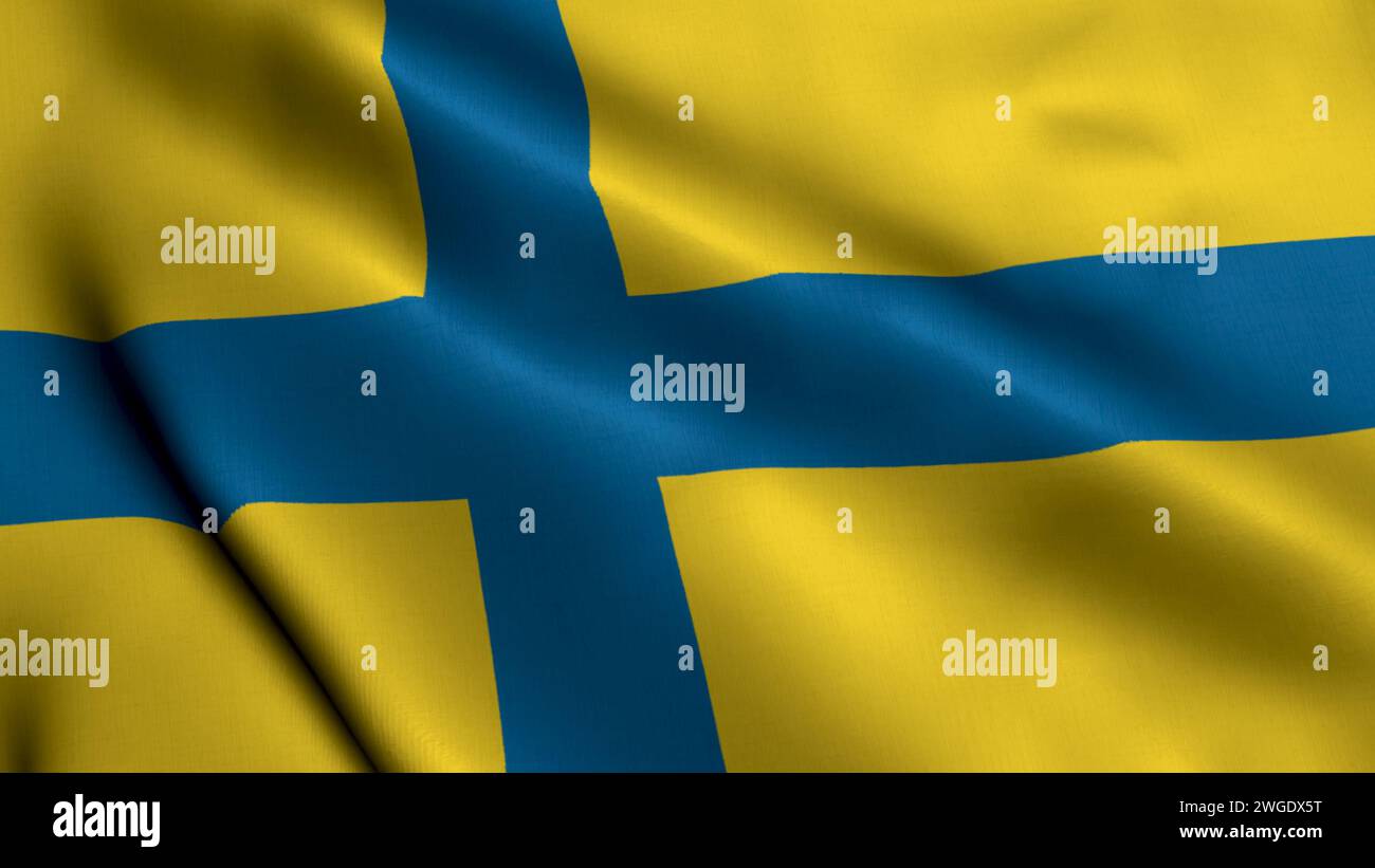 Flag of the Swedish Region Ostergotland. Waving Fabric Satin Texture ...