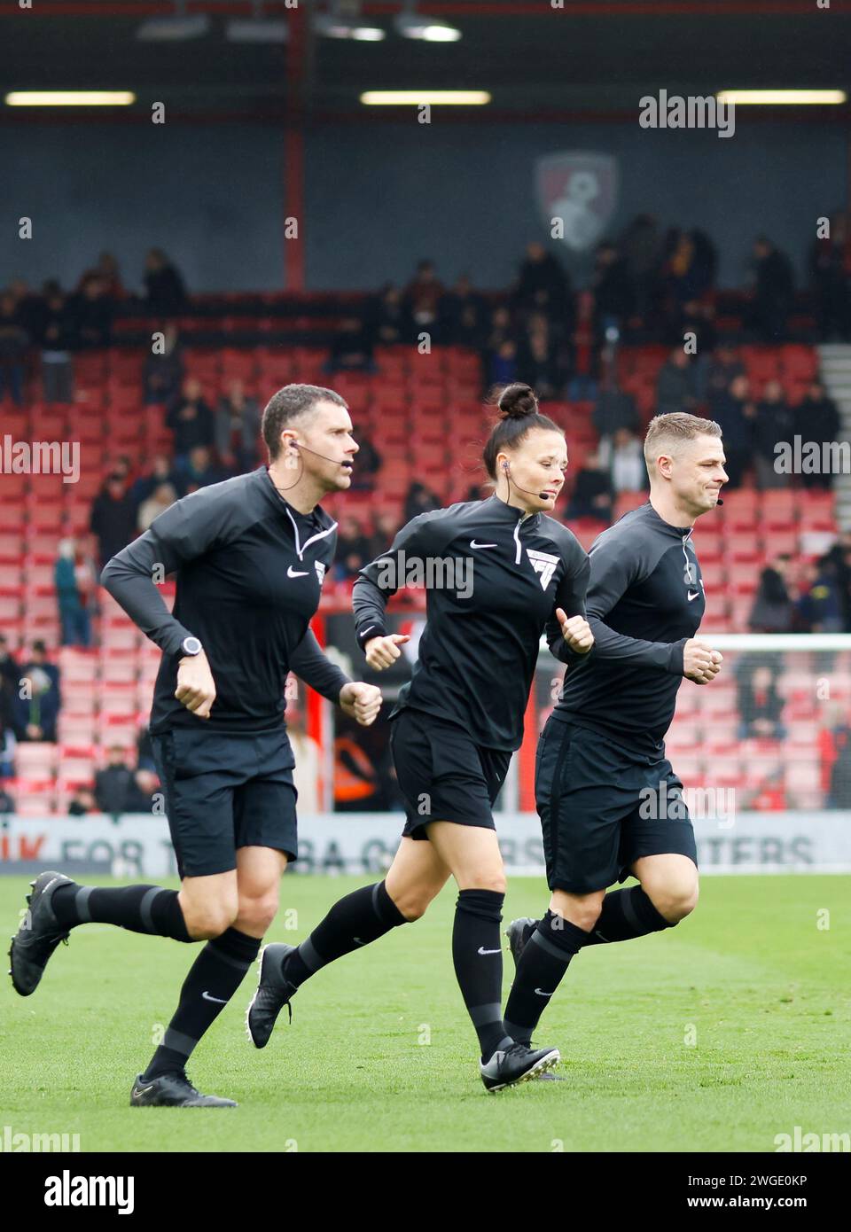Vitality Stadium, Boscombe, Dorset, UK. 4th Feb, 2024. Premier League Football, AFC Bournemouth versus Nottingham Forest; Referees warm up for the match Credit: Action Plus Sports/Alamy Live News Stock Photo