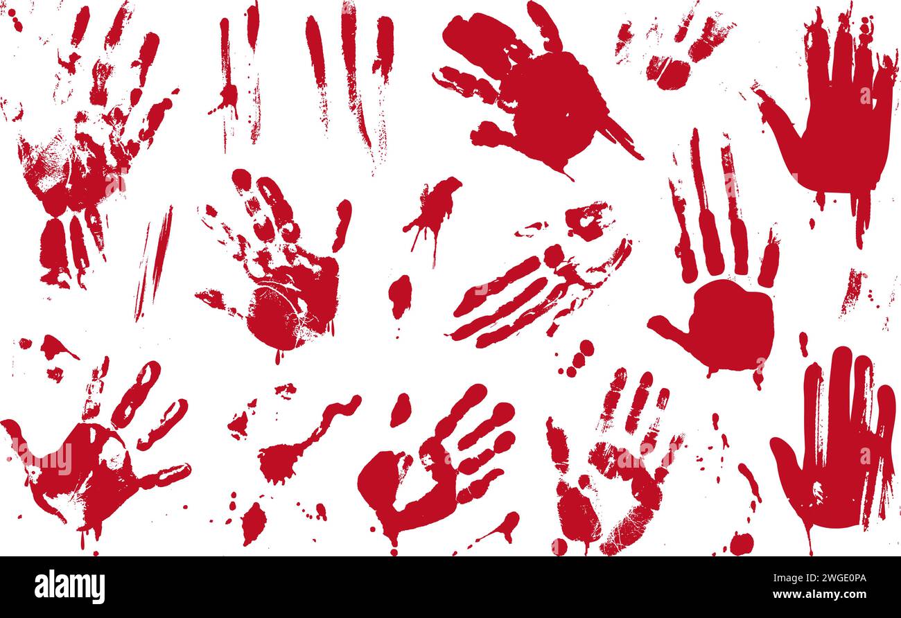 Blood handprints. Stains of bloods, bloody fingerprints and palm prints