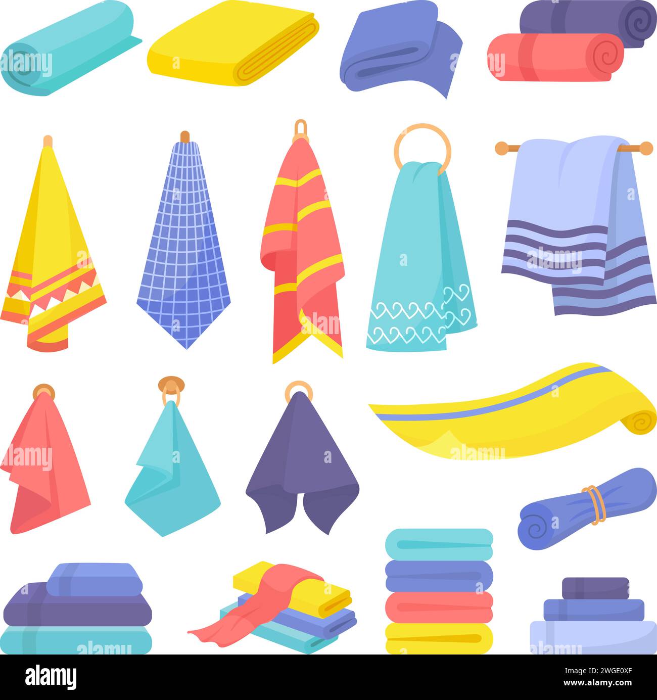 Cartoon Towels Set Towel Icons Isolated Kitchen And Bathroom Fabric