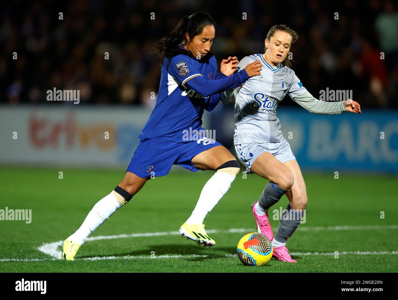 Chelsea's Mayra Ramirez (left) and Everton's Heather Payne battle for ...