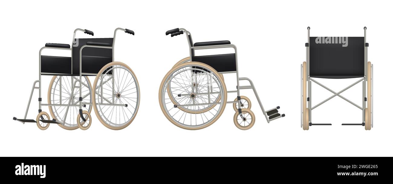 Wheelchair. Tools for disabled persons decent vector realistic pictures
