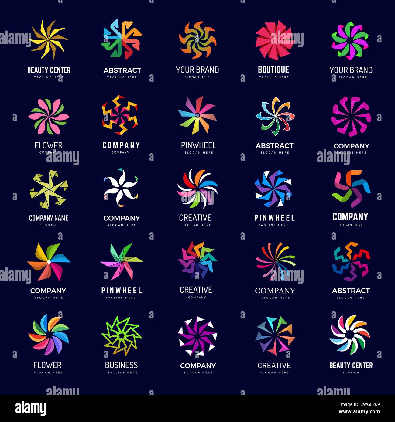 Pinwheel. Round colored spinners and windmill recent vector stylized