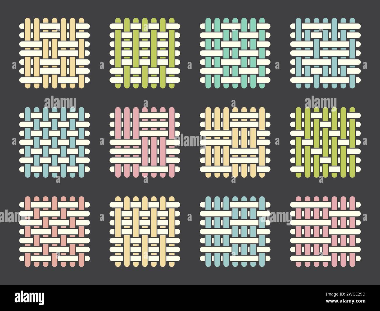Fabric weave. Textile design different types recent vector weaving
