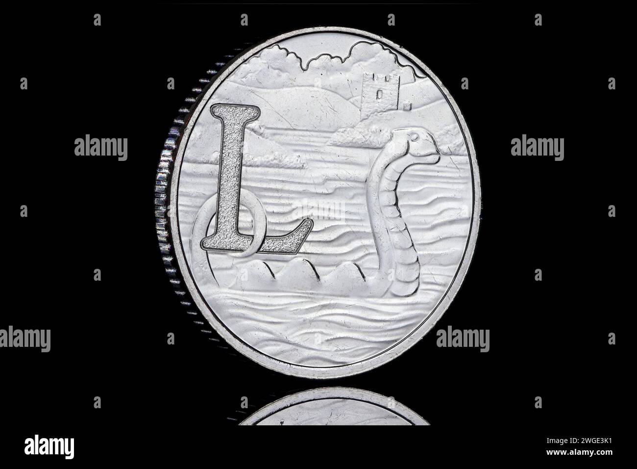 Letter 'L' for Loch Ness Monster that is shown on one of the 10 pence ...