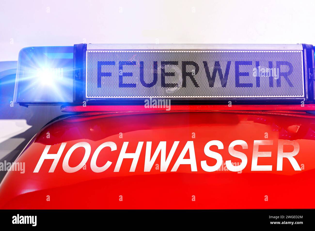 4 February 2024 Fire brigade in action with flashing blue light to a