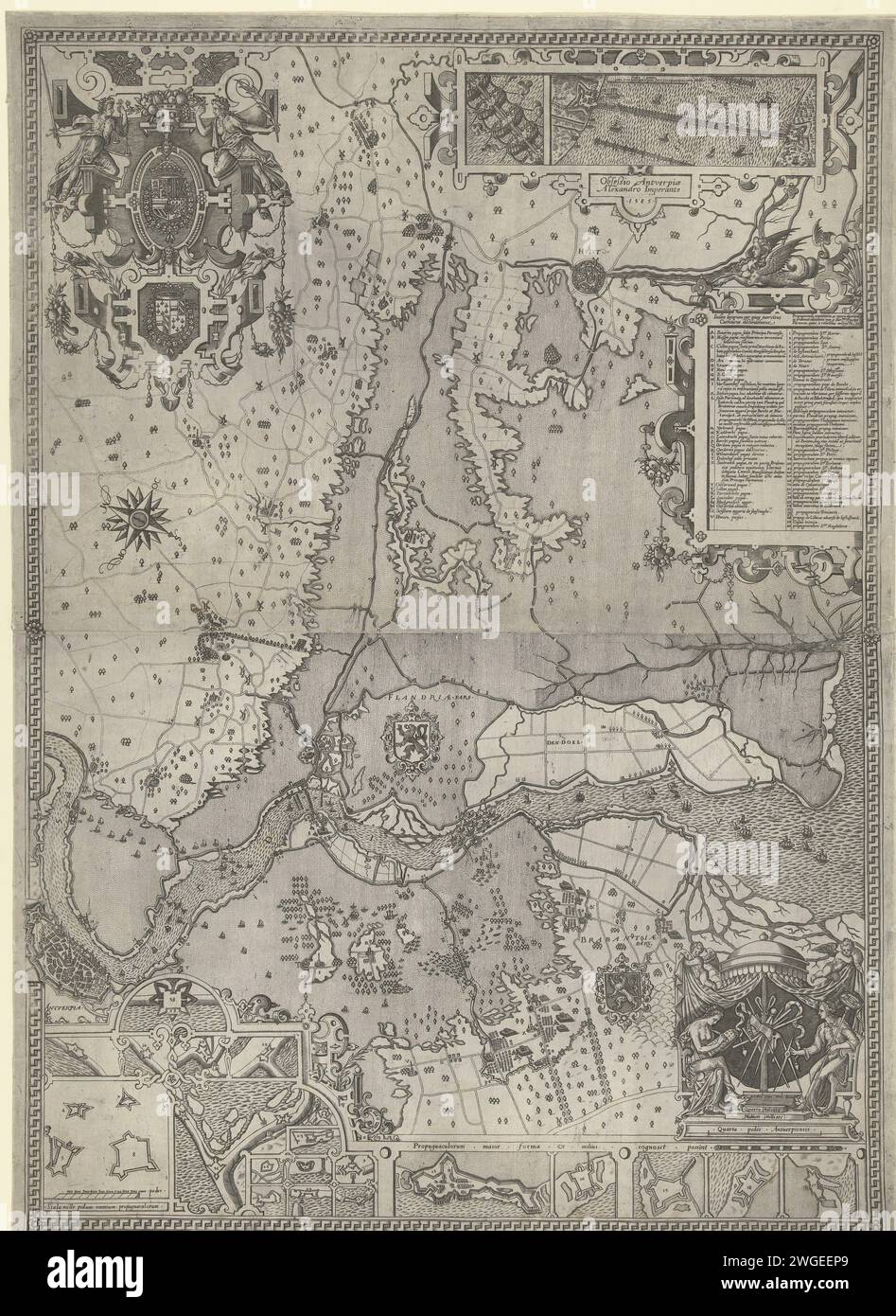 Siege of Antwerp by Farnese, 1585, 1585 print Map of the siege of