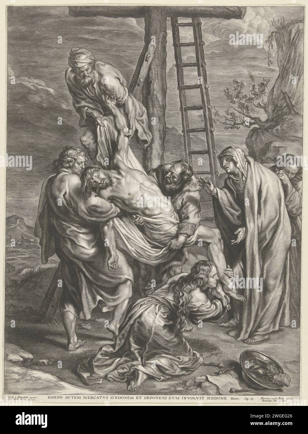Declinde Ladder Cross -decline, Cornelis Galle (II), After Abraham van Diepenbeeck ...
