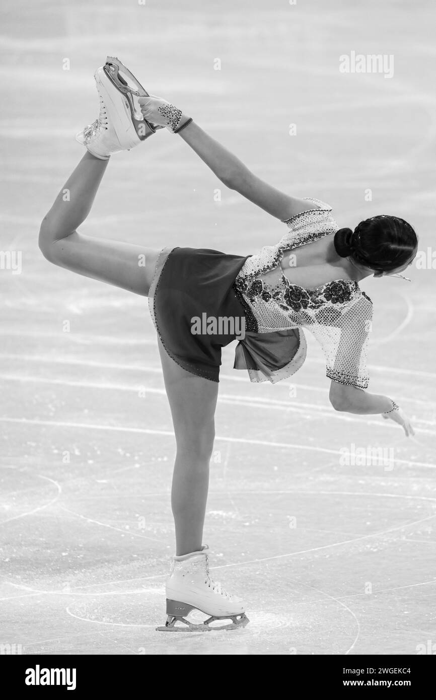 FEB 6, 2022 - Beijing, China: Anastasiia Shabotova of Team Ukraine skates her Short Program of the Women Single Skating as part of the Figure Skating Stock Photo