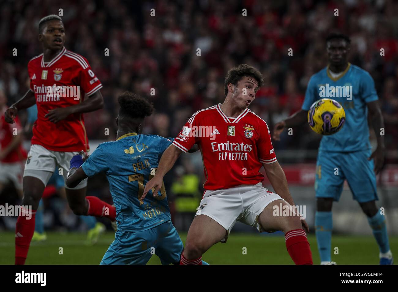 Lisbon, Portugal. 04th Feb, 2024. Lisbon, 01/04/2024 - Sport Lisboa e Benfica hosted Gil Vicente Futebol Clube this afternoon at the Estádio da Luz in Lisbon, in a game counting for the twentieth round of the Primeira Liga 2024. João Neves (Pedro Rocha/Global Imagens) Credit: Atlantico Press/Alamy Live News Stock Photo