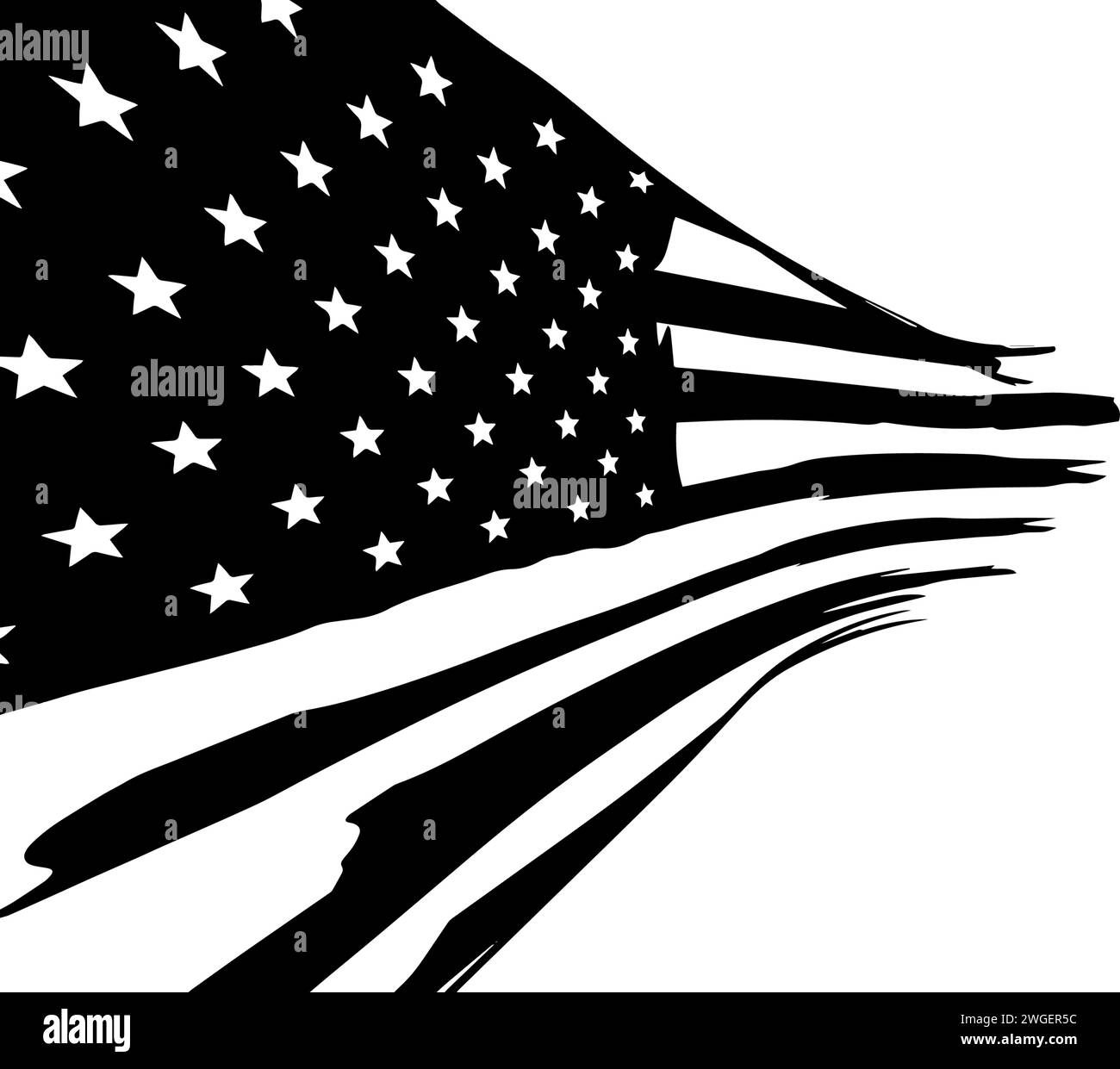 American distressed flag. Monochrome us flag. Waving US flag. Vector