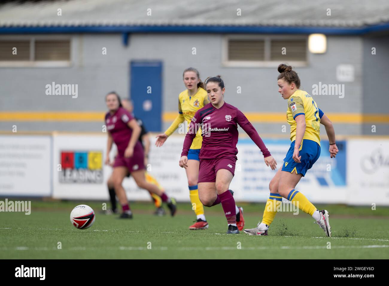 Barry, UK. 4th February 2024.   Lauren Harris of Barry Town United during the Genero Adrian Premier match between Barry Town United Women and Cardiff City Women at Jenner Park Stadium in Barry on 4th February 2024.   This image may only be used for Editorial purposes. Editorial use only.  Credit: Ashley Crowden/Alamy Live News Stock Photo