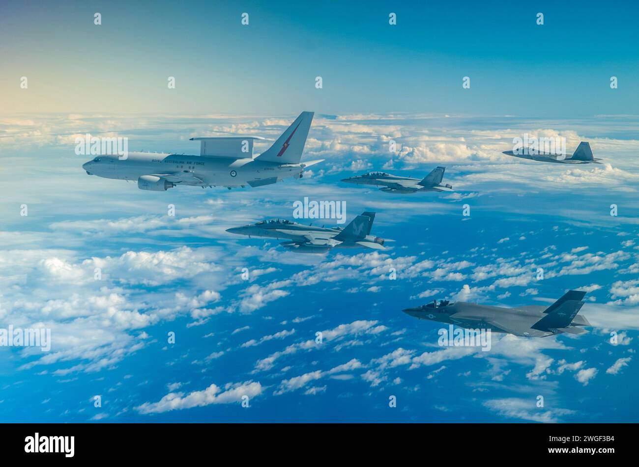 A Hawaii Air National Guard F22 Raptor, U.S. Navy F/A18E/F Super