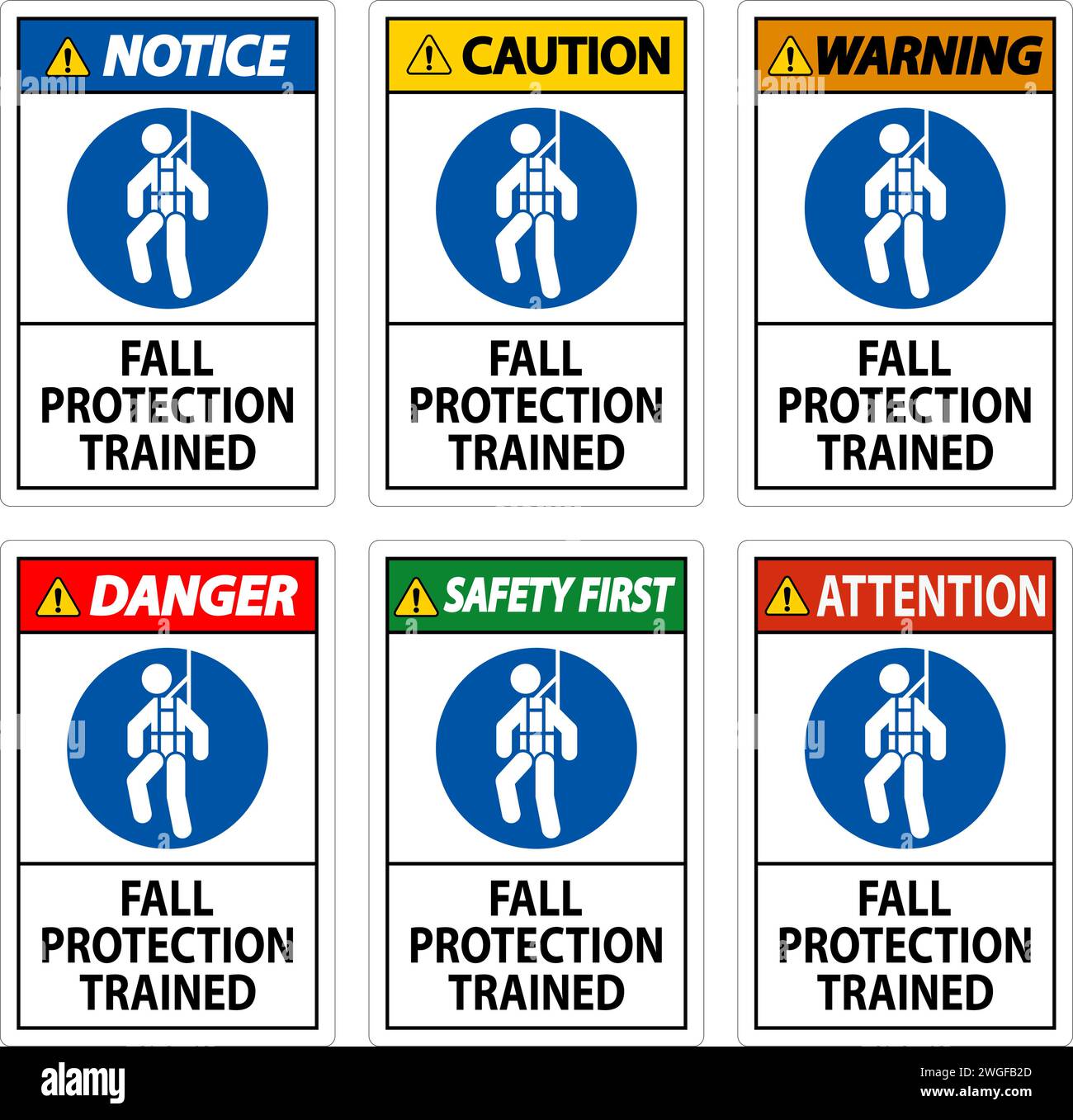 Hard Hat Decals, Caution Fall Protection Trained Stock Vector Image ...