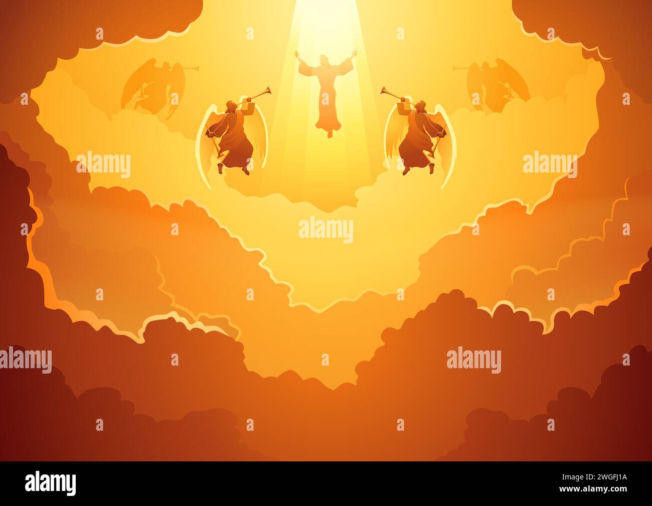 Biblical silhouette illustration series, God in the open sky, the