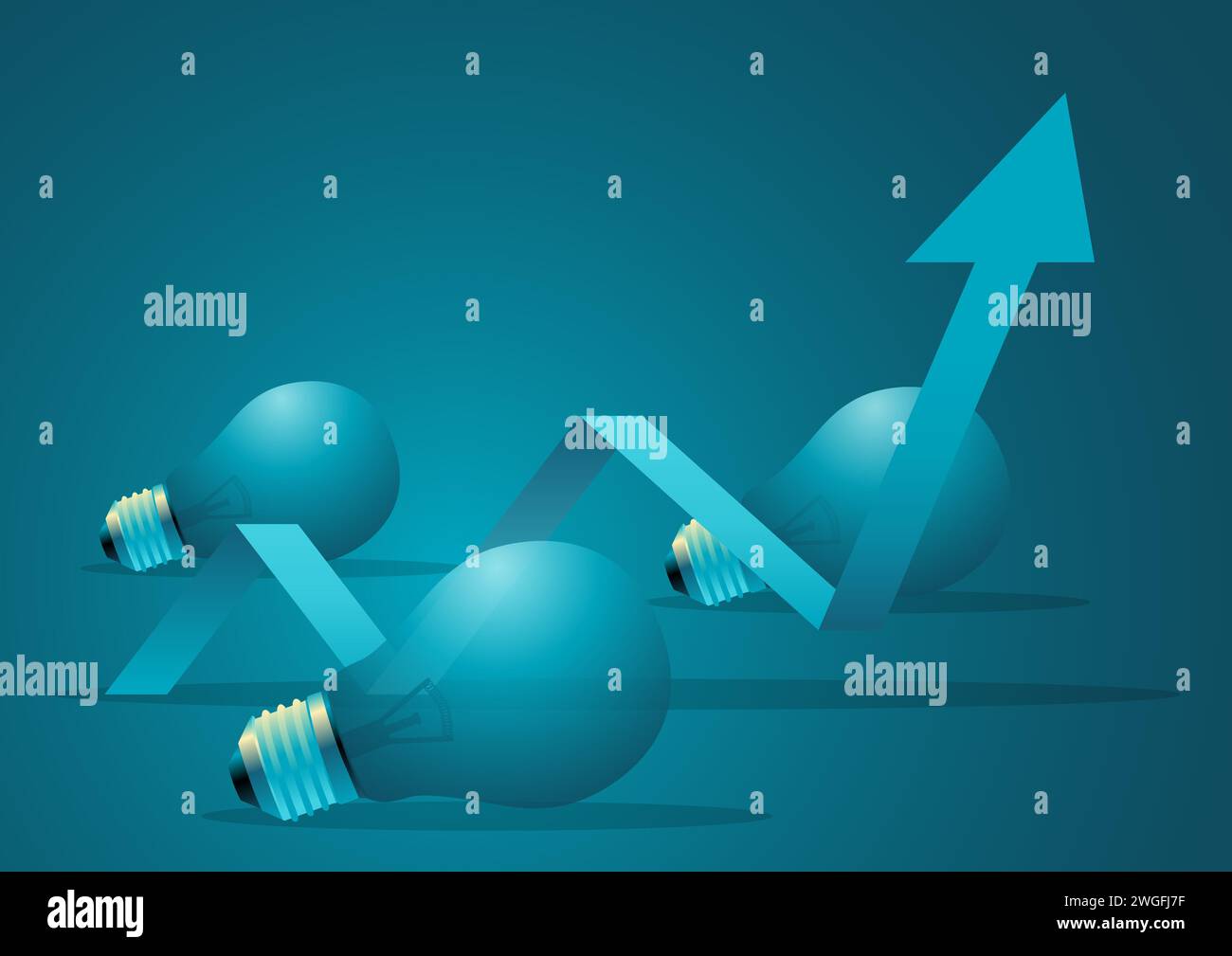 Dead lightbulbs with increasing chart, energy crisis analogy, vector