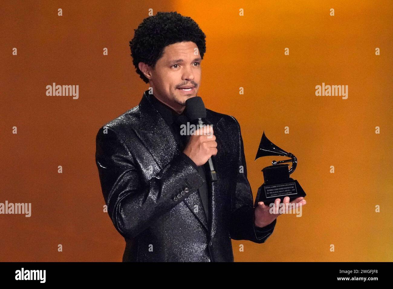 Host Trevor Noah presents the Dr. Dre Global Impact Award to Jay-Z during  the 66th annual Grammy Awards on Sunday, Feb. 4, 2024, in Los Angeles. (AP  PhotoChris Pizzello Stock Photo -