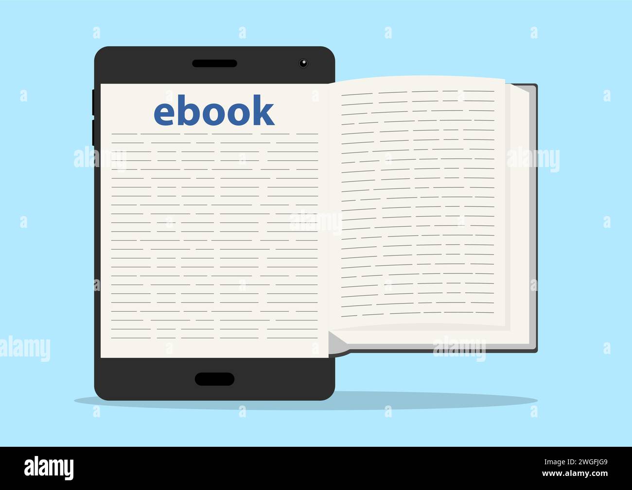 Opened ebook on digital electronic device, electronic book, digital technology, vector illustration Stock Vector