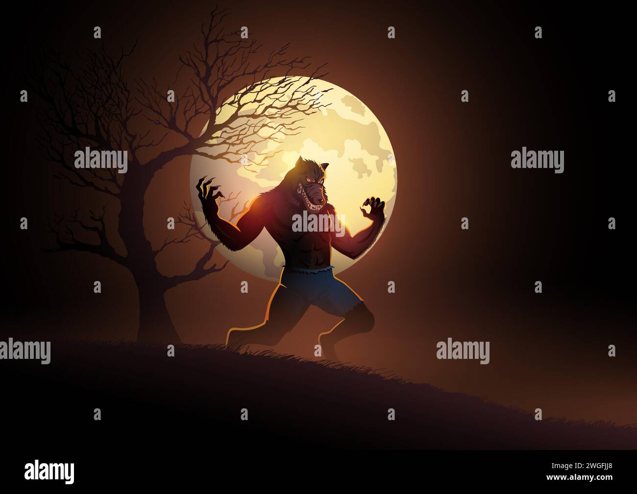 Werewolf hand against the full moon, suitable for Halloween or horror theme Stock Vector