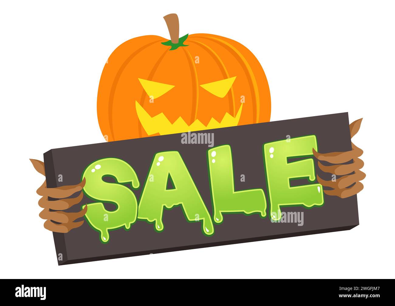 Simple flat cartoon illustration of Jack O Lantern holding Sale ...