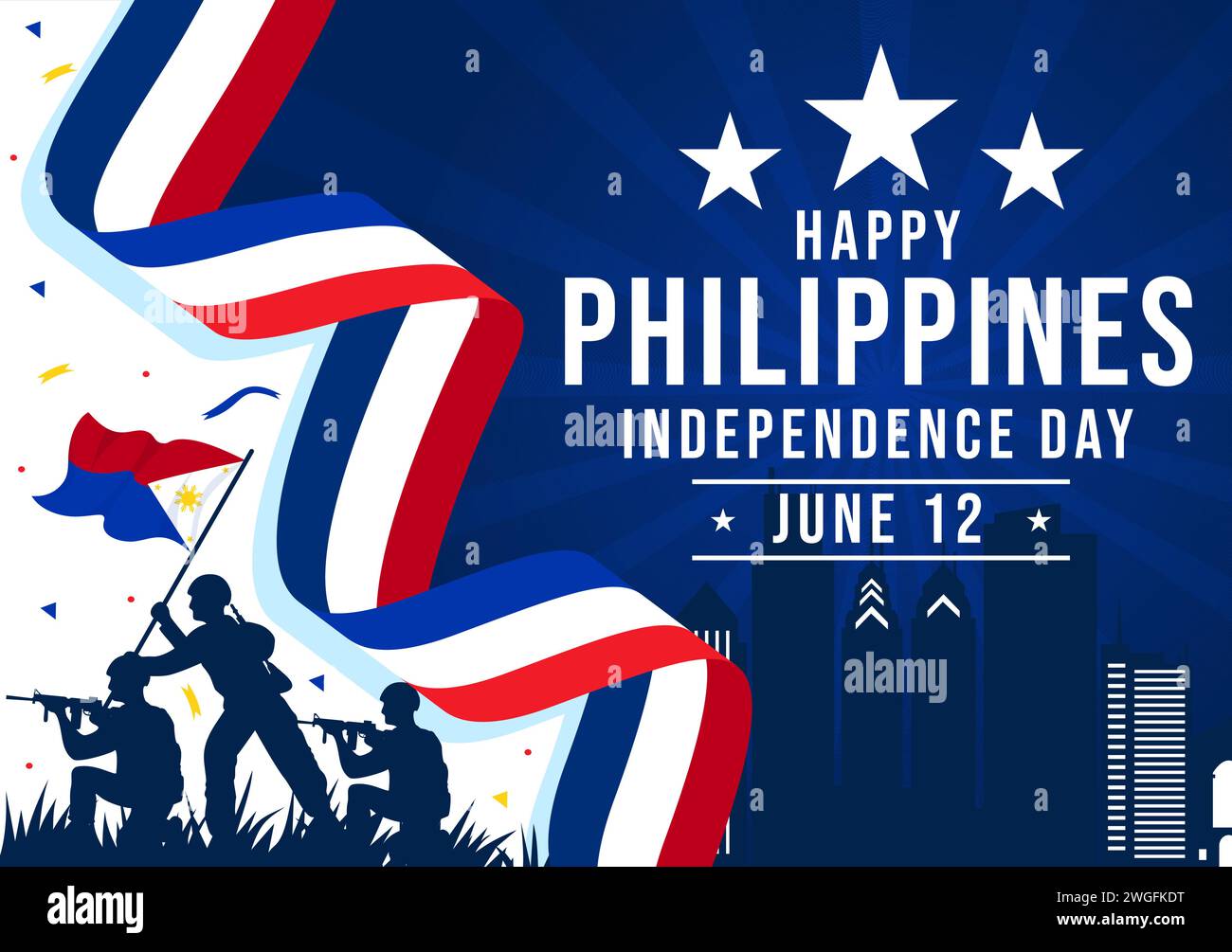 Philippines Independence Day Vector Illustration on 12 June with Waving Flag and Ribbon in