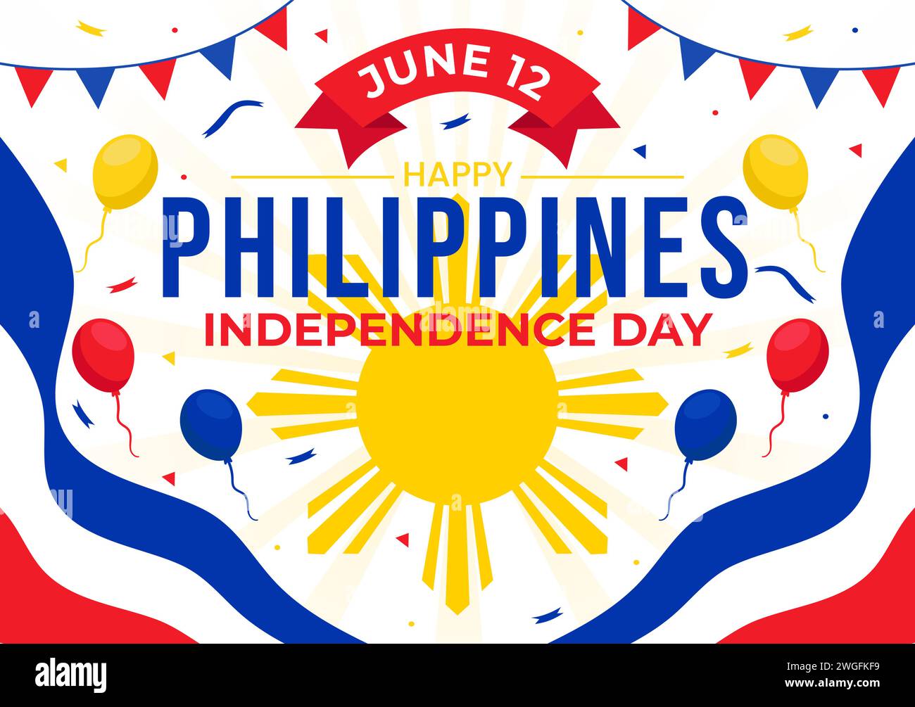 Philippines Independence Day Vector Illustration on 12 June with Waving Flag and Ribbon in