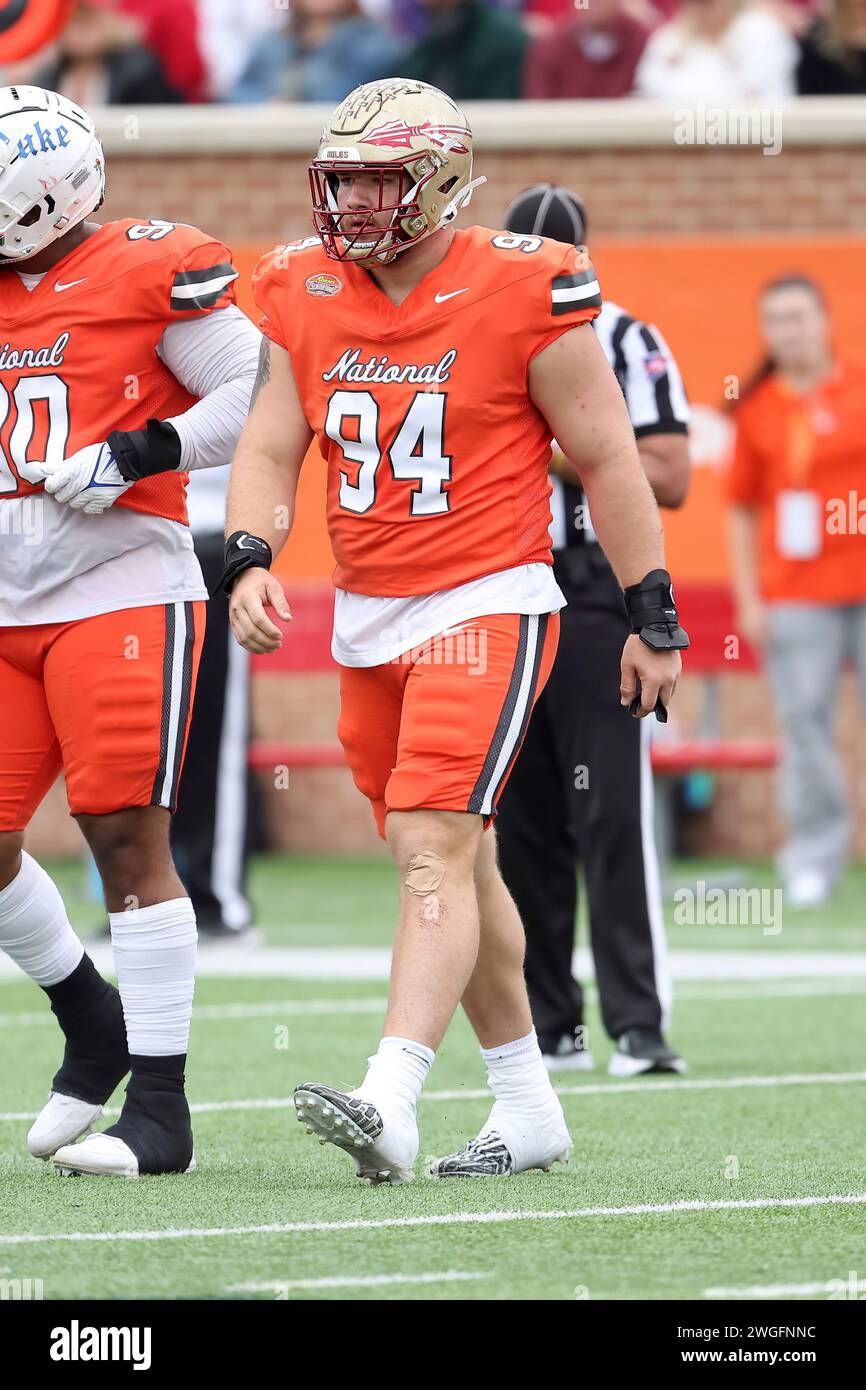 MOBILE, AL - FEBRUARY 03: National defensive lineman Braden Fiske of ...
