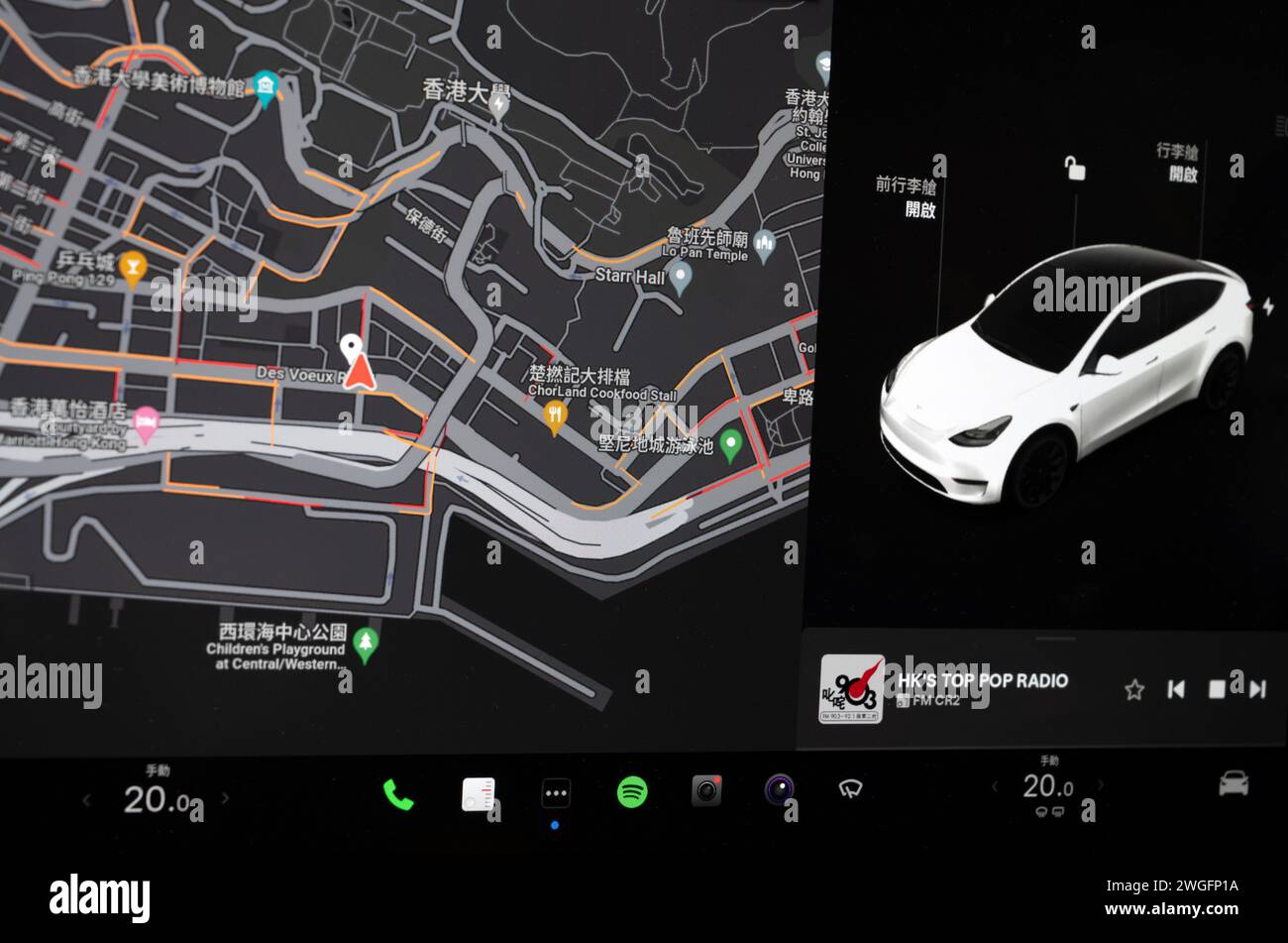 Tesla car dashboard, Hong Kong, China. Stock Photo