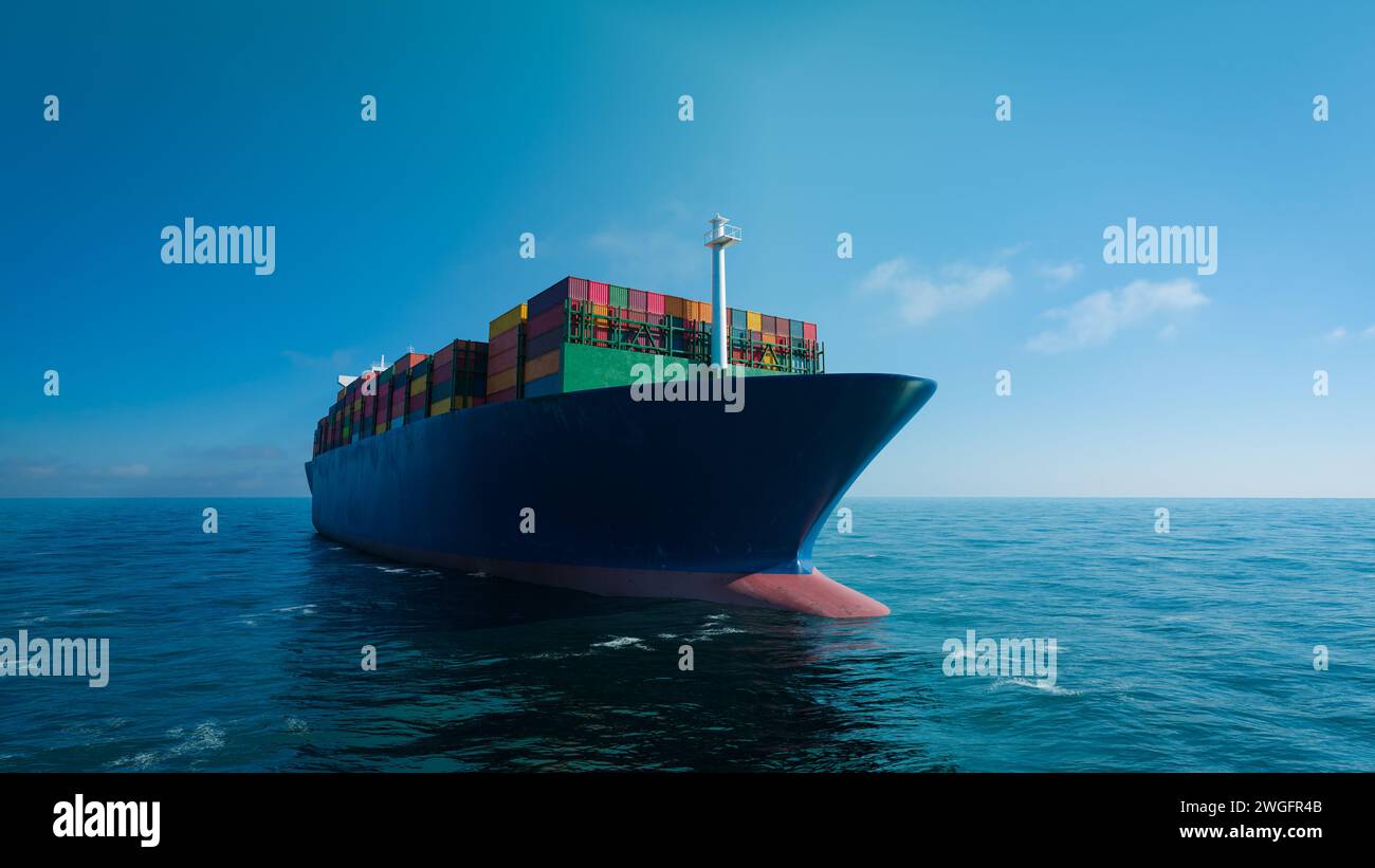 Large cargo ship sailing the blue sea.3d rendering Stock Photo - Alamy