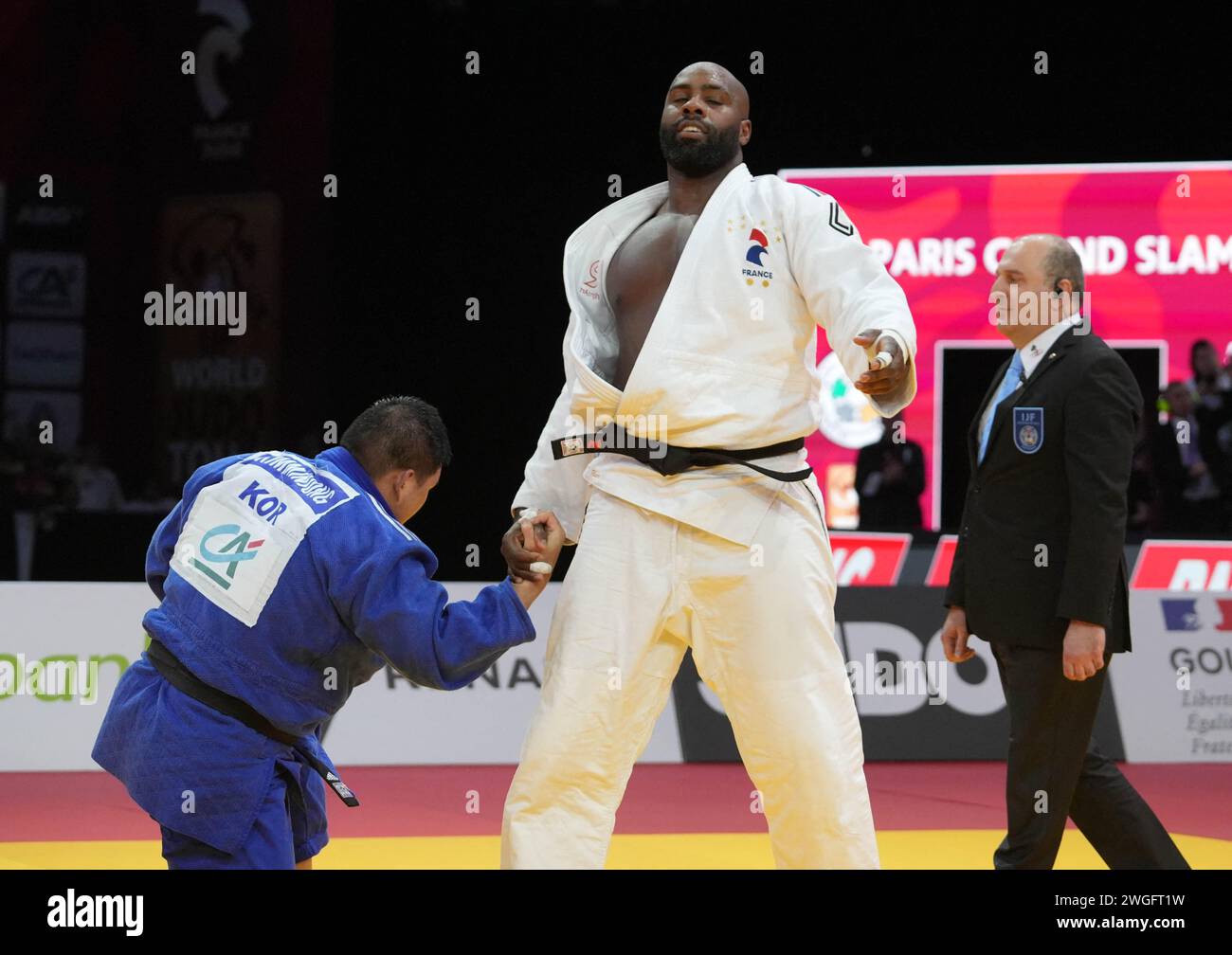 Paris, France. 04th Feb, 2024. Teddy Riner of France and KIM MINJONG of REPUBLIC OF KOREA Finale