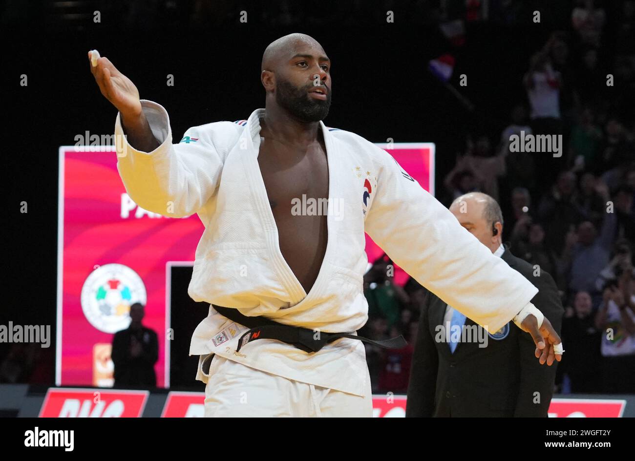 Paris, France. 04th Feb, 2024. Teddy Riner of France and KIM MINJONG of