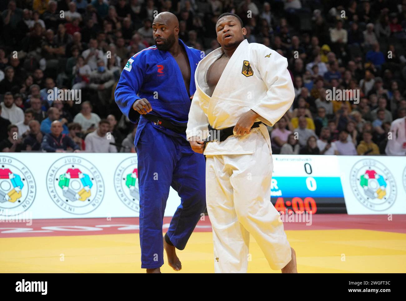Paris, France. 04th Feb, 2024. Teddy Riner of France and KONE LOSSENI