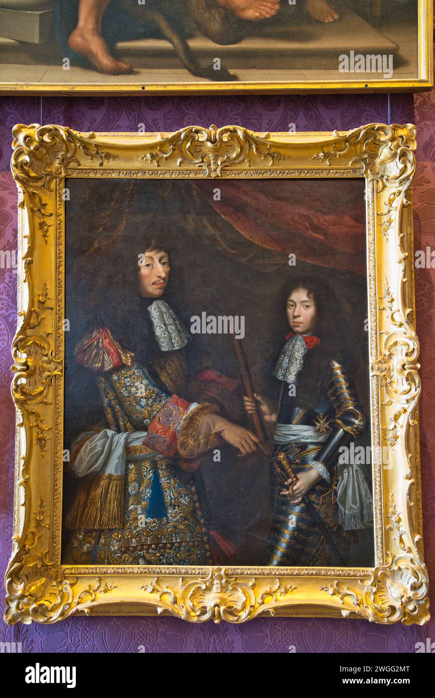 Versailles palace, Versailles,  France, 08.18.2023  Louis II de Bourbon Condé and his son Henri-Jules, Duke of Enghien Stock Photo