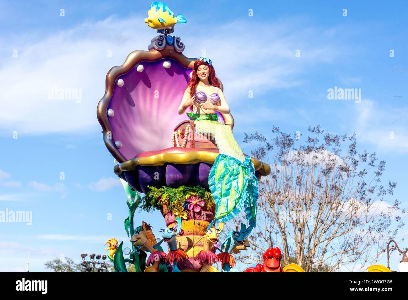 Ariel in Festival of Fantasy Parade on Main Street U.S.A, Magic Kingdom, Walt Disney World Resort, Orange County, Orlando, Florida, United States of A Stock Photo
